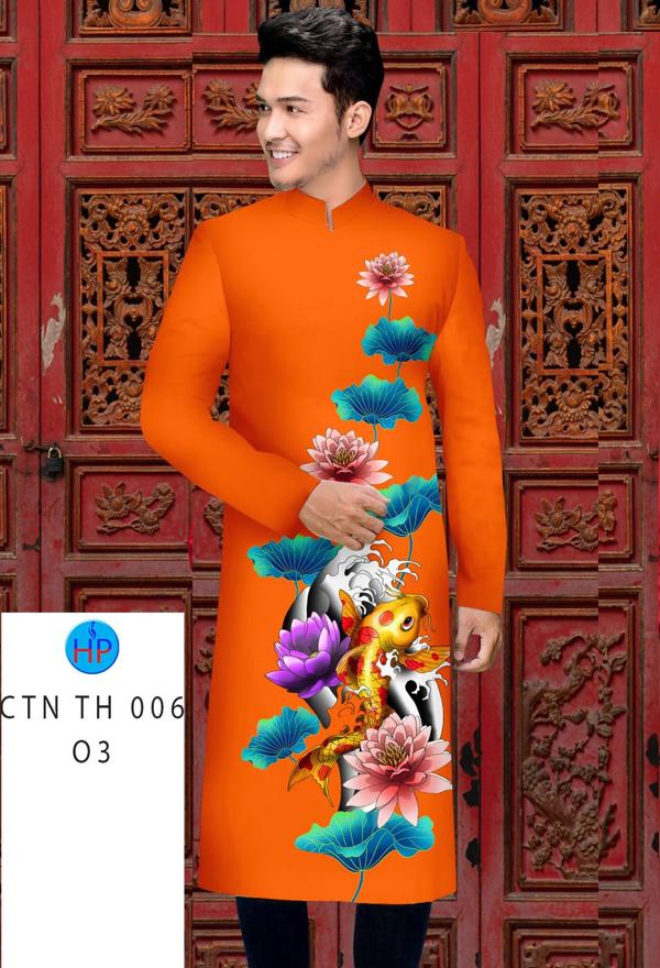 Vải Áo Dài Nam Hoa Sen Và Cá Chép AD CTNTH006 5
